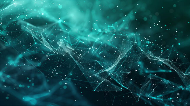 An abstract digital wave composed of glowing particles set against a blue background, representing technology and modernity.