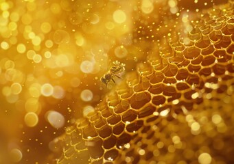 Buzzing Bee Amidst Golden Honeycomb Blur