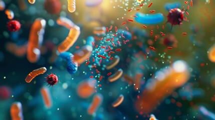 Fototapeta premium A vibrant and detailed closeup visualization of various microorganisms