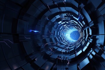 Futuristic Technology Background with Glowing Blue Wormhole or Tunnel