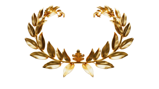 Gold laurel crown on transparent background