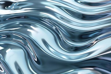 Abstract background of flowing liquid chrome metal.  Shiny, metallic waves. Concept of luxury, technology, and modern design.