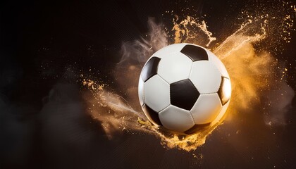 Fototapeta premium A soccer ball is in the air with a lot of smoke and dust around it
