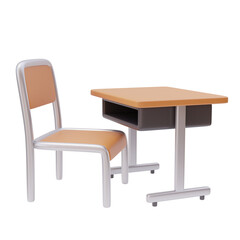 3d school class desk and chair. Furniture icon, school interior, education concept. Back to school concept. 3d render illustration