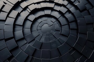 Naklejka premium Abstract background with a circular pattern of dark gray or black 3D cubes, squares, or blocks. Perfect for tech, futuristic, or abstract design projects.
