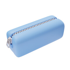 3d blue pencil case. Textile container Icon, stationery element. School office elements. Back to school concept. 3d render illustration