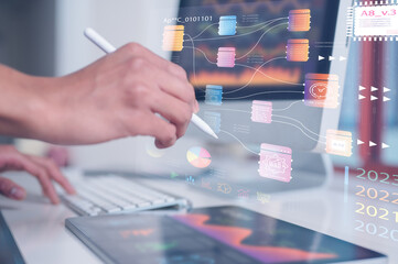 DevOps concept, software development, IT operations, agile programming with devops global network...