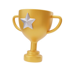 3d golden trophy cup. Prize for winners Icon, education design, champion cup. School elements. Back to school, success concept. 3d render illustration