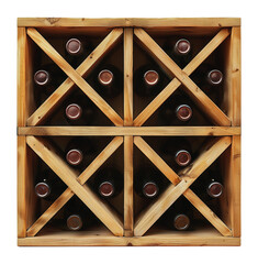 Wooden wine rack with 18 bottles, cut out - stock png.