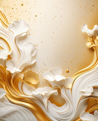 Luxury background with white and gold 3d paint waves and splashes