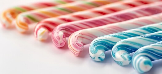 Colorful Candy Cane Lollipops on a White Background