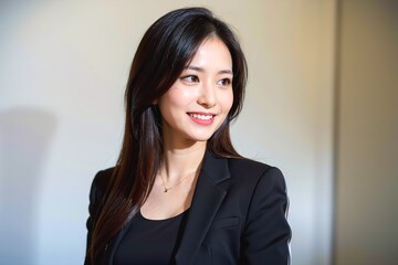 同僚と談笑中のキャリアウーマンの横顔