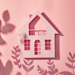 A house made of paper. Origami-style city houses with windows. The concept of buying and renting housing. Homeyness and comfort.