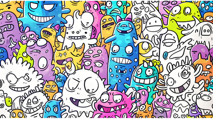 Fototapeta premium Funny big coloring poster in doodle style. Big coloring page with monster