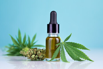 Hemp oil and marijuana leaves on hemp extract, cbd