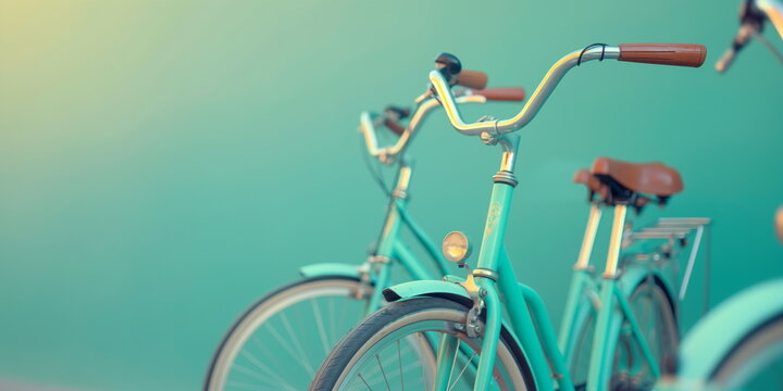 Two vintage bicycles with a turquoise wall background