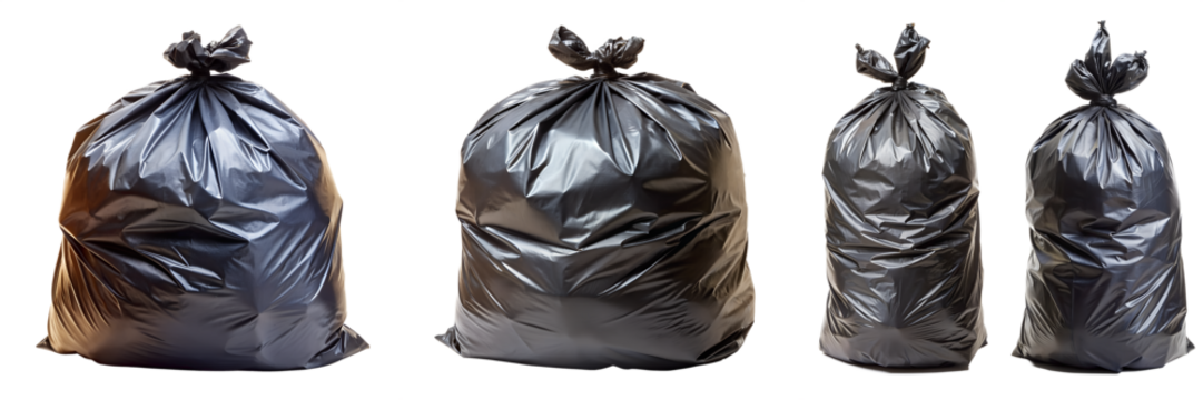 Black garbage bag isolated on transparent background PNG file