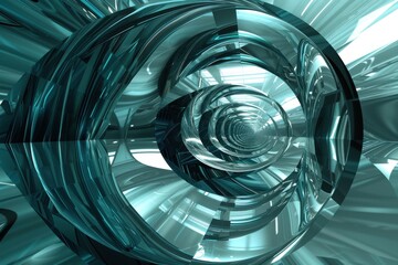 Abstract 3D rendering of a futuristic tunnel with teal and silver chrome metallic surfaces. Perfect for technology, science fiction, or music backgrounds.