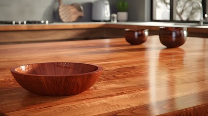 Wooden Bowl on a Kitchen Countertop