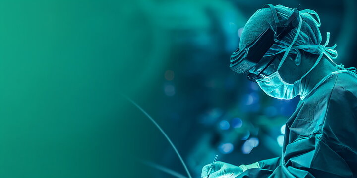 Surgeon performing an operation in a high-tech medical environment, showcasing advanced healthcare technology