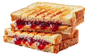 Close-up of a grilled peanut butter and jelly sandwich, cut out - stock png.