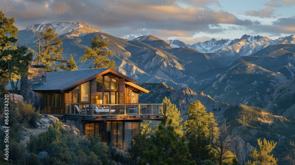 Wall mural mountain chalet with adjustable bahama shutters, offering the perfect balance between privacy and br