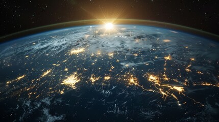 Obraz premium The Earth Is Lit Up by the Sun as Seen from Outer Space - Generative AI