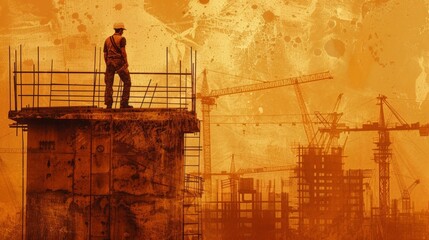 Construction Worker Overlooking City Skyline