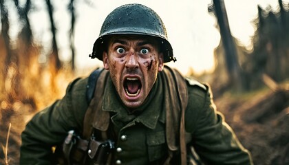 Obraz premium A screaming soldier 