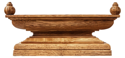 Wooden trophy base with ornate details, cut out - stock png.