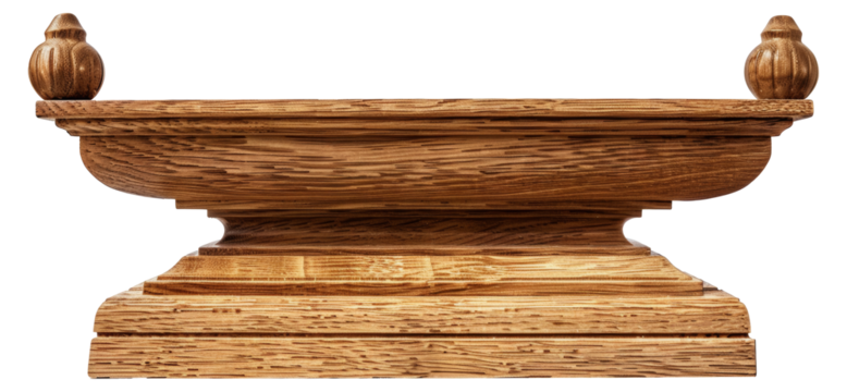 Wooden trophy base with ornate details, cut out - stock png.