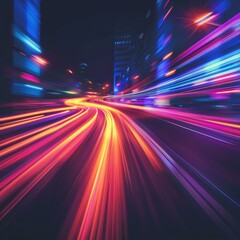 Speed Light Trails on City Streets, Street Night Lights, Road Glow, Fast Flash Motion, Car Traffic Lights