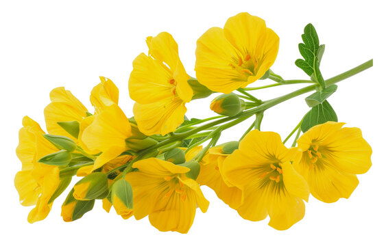 Close-up of a yellow evening primrose flower stem, cut out - stock png.