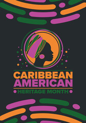 Caribbean American Heritage Month in June. Culture Month to the people of America. Celebrate annual with festival. Happy holiday. Poster, card, banner and background. Vector illustration