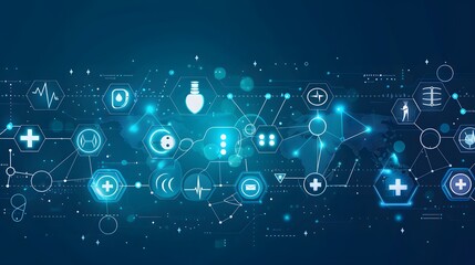 Abstract medical background with flat icons and symbols. Template design with concept and idea for healthcare technology, innovation medicine, health, science and research. 