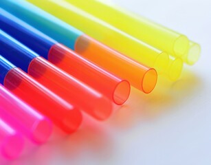 Vibrant Plastic Tubes in a Row, Colorful Plastic Pipes, Clear and Colorful Plastic Tubes
