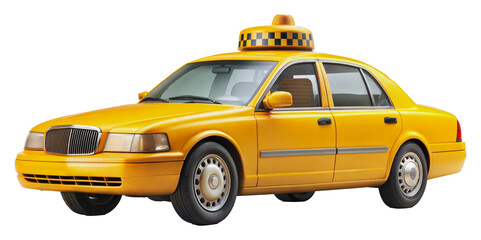 Yellow taxi cab with roof sign, cut out - stock png.