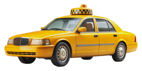 Yellow taxi cab with roof sign, cut out - stock png.