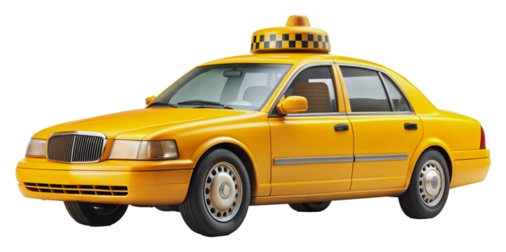 Yellow taxi cab with roof sign, cut out - stock png.