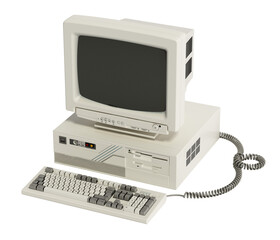Vintage desktop PC isolated on transparent background. 3D illustration