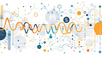 Obraz premium Abstract medical background with flat icons and symbols. Template design with concept and idea for healthcare technology, innovation medicine, health, science and research. 