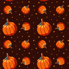 Hello autumn, autumn season, pumpkins, leaves, branches, berries, pattern, vector	