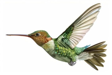 Obraz premium graceful hummingbird in midflight isolated on white background ai generated illustration