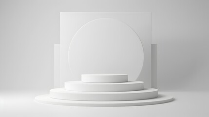 Obraz premium Minimalist White Curved Wall Stage with Display Platform on Bright Background