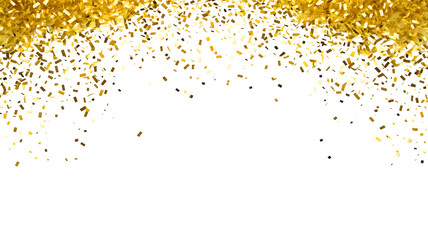 Gold confetti falling on transparent white background