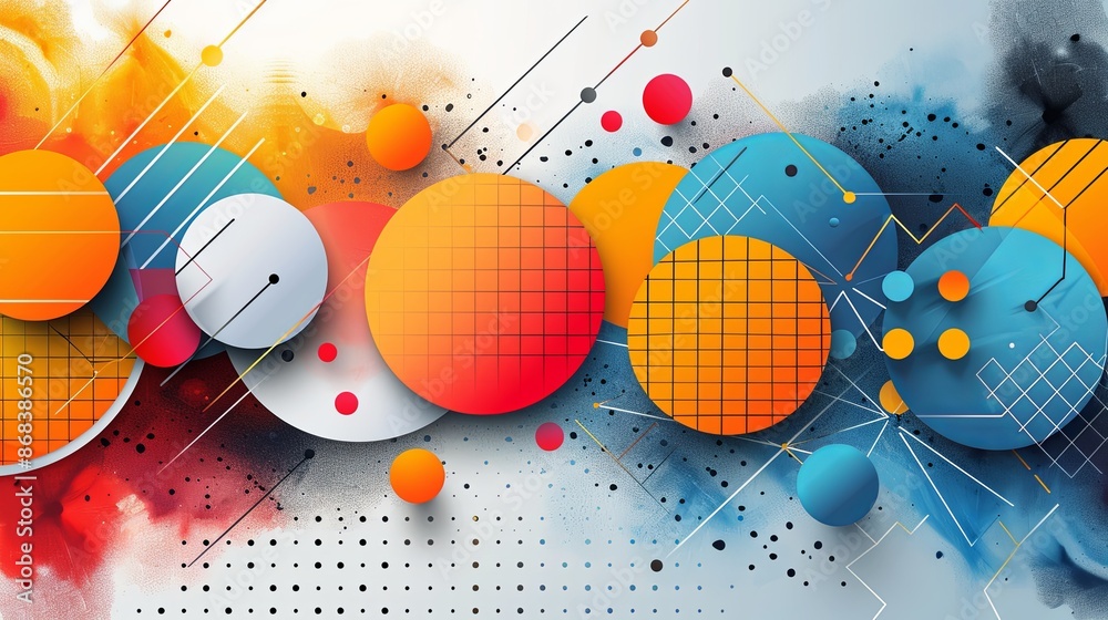 Poster Abstract Colorful Circles With Geometric Patterns and Gradient Background