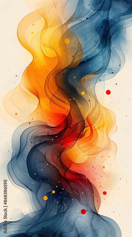 Poster abstract watercolor background with colorful swirls and geometric shapes