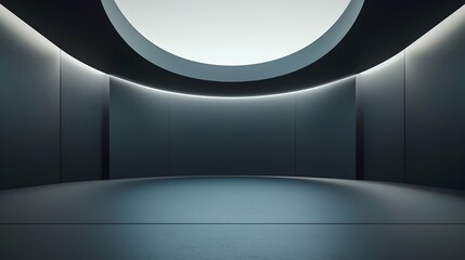 Minimalist Steel Stage with Curved Metallic Wall and Flat Display Platform