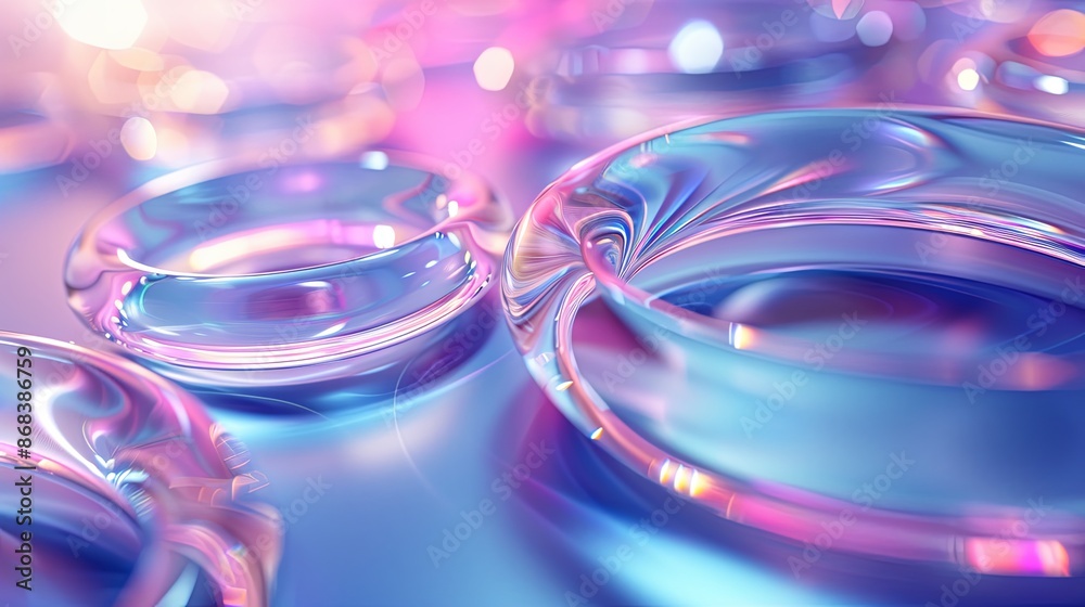 Fototapete abstract background with interlocking transparent rings and polygons