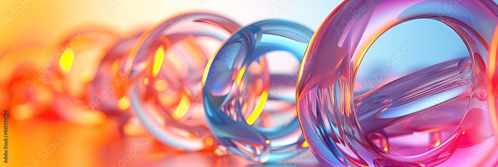 Aufkleber Abstract Interlocking Rings and Polygons in a Gradient Backdrop With Reflections and Refractions
